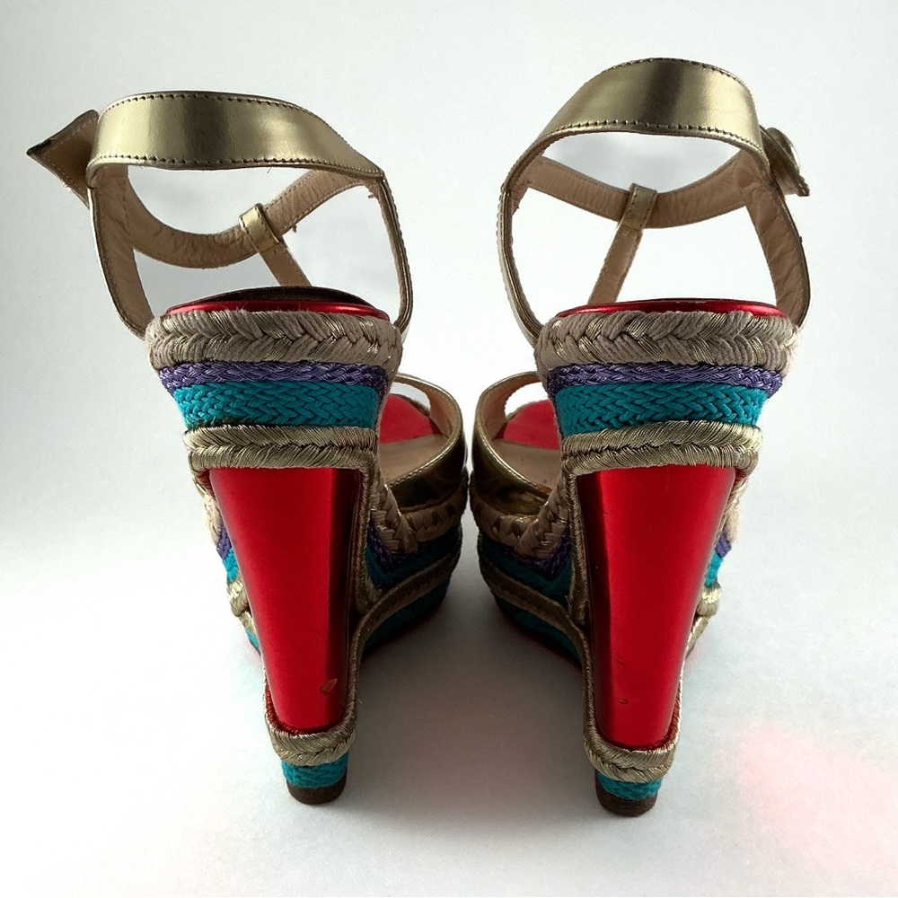 Christian Louboutin Trotolita Metallic Gold Wedge Sandals - Picture 8 of 11